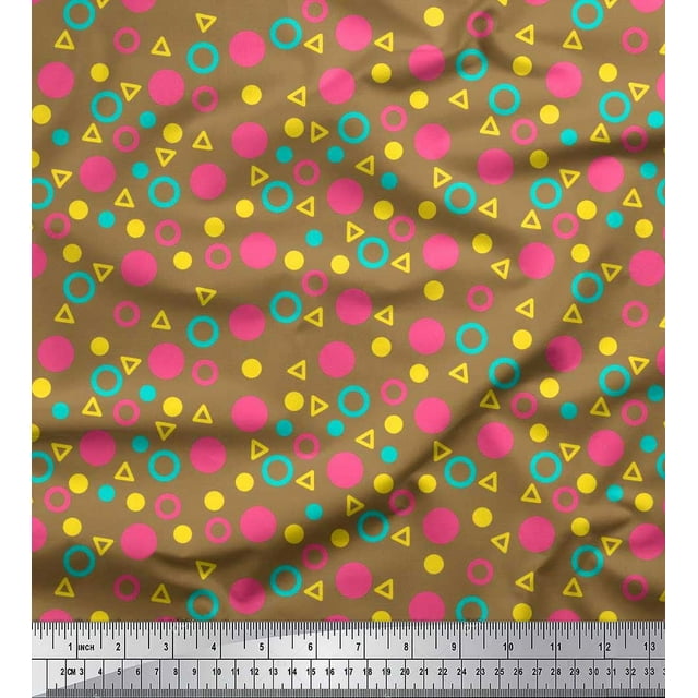 Soimoi Polyester Crepe Fabric Circle,Dot & Triangle Geometric Print Fabric by The Yard 42 Inch Wide