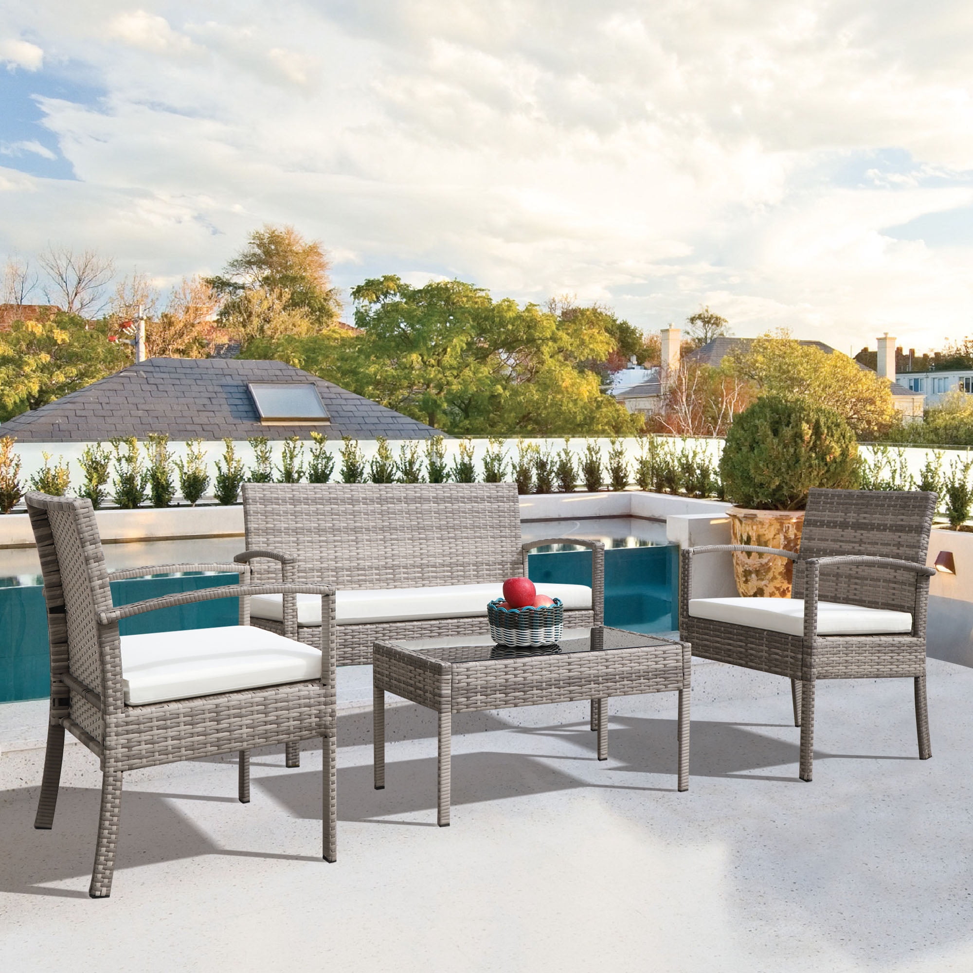Highsound 4 Pieces Rattan Wicker Patio Furniture Set Outdoor Patio