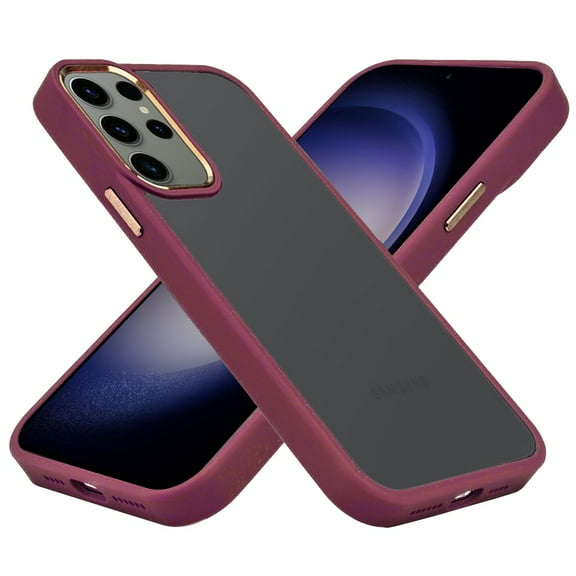 For Samsung Galaxy S24 Plus /S24  Slim Fit Hybrid Transparent Clear Thick Acrylic with Metal Buttons Frame Protective Cover ,Xpm Phone Case [ Burgundy ]