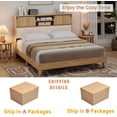 thumbnail image 6 of King Size Rattan Bed Frame with Headboard & Storage Shelves, Boho Solid Wood Platform Bed, Sliding Door Shelf, Noise-Free, No Box Spring Needed, 6 of 8