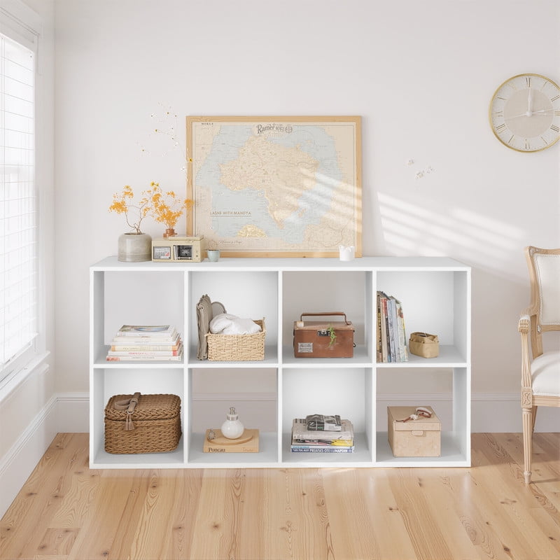 Beddle 8-Cube Storage Organizer, Open Bookshelf with Removable Back Panels, White Wood Bookcase for Living Room, Bedroom and Home Office