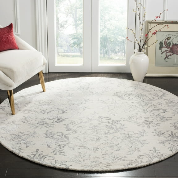 SAFAVIEH Glamour Blanca Damask Area Rug, Grey, 6' x 6' Round