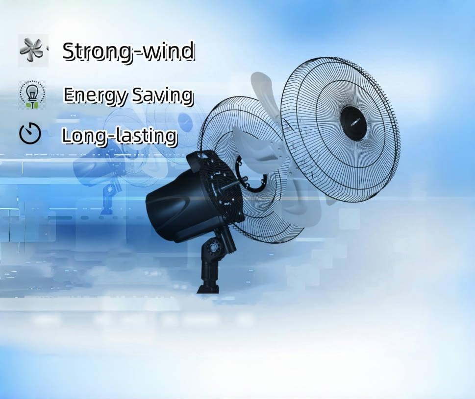 18-inch Indoor/Outdoor Black Wall Mount Fan for Household and Commercial Use, 5-Speed Settings, 90-Degree Horizontal Oscillation