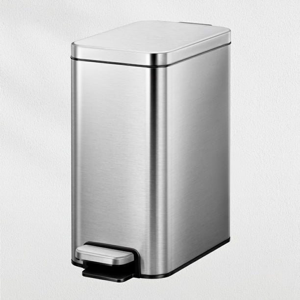 Bote de basura EKO Titus Slim 10L Acero Inoxidable, para cocina, pedal resistente, cierre silencioso, con cubo interior, tapa antiolores