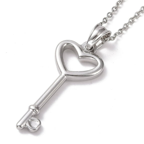 6 pc Non-Tarnish 304 Stainless Steel Heart Skeleton Key Pendant Necklace for Women Stainless Steel color 19.69 inch(50cm) 304 Stainless Steel