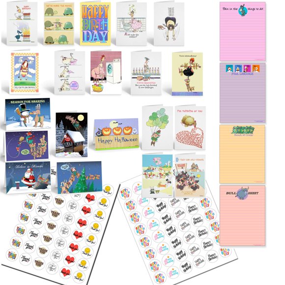 All Occasion Funny Card Variety Pack PLUS Funny Notepads PLUS Birthday and Thank you Stickers-Bulk Boxed Set Funny Cards, Pads, Stickers