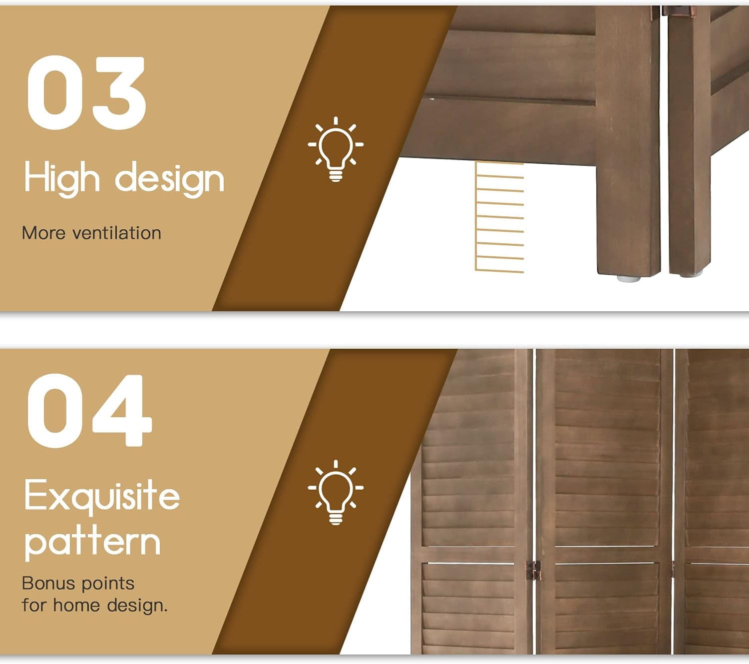 Dkelincs 4 Panel Wood Room Divider 68.9" x 15.7" Folding Privacy Screen Wall Divider for Home Office Bedroom, Brown