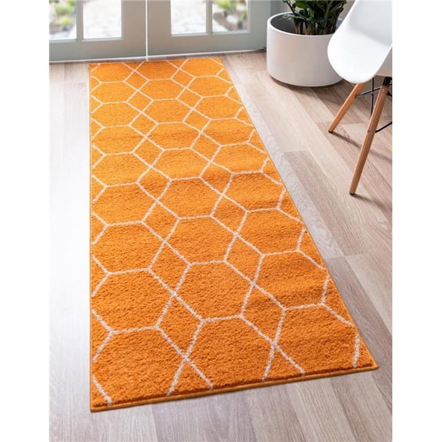 Unique Loom 3146702 2 x 6 ft. Geometric Trellis Frieze Runner Rug, Orange