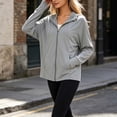 thumbnail image 2 of Women's Loose Fit Long Sleeve Solid Color Zipper Hoodie Sun Protection Yoga Jacket Top Soft Versatile Cover Up for Workout Running Outdoor Sports | CSEONE,Gray XL, 2 of 7