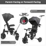 XJD 9 in 1 Multifunctional Tricycle for Toddlers, 2-4 Years Kids Foldable Tricycle with Adjustable Canopy, Detachable Backrest and Push Handle, Black
