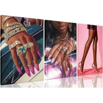 Black Girl Wall Art Black Woman Posters African American Canvas Wall Decor Paintings, Boho Fashion Abstract Pictures Prints for Bedroom Bathroom Living Room Home Decor Unframed