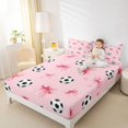thumbnail image 2 of Manfei Kawaii Bowknot Ribbon Fitted Sheet Full,Soccer Ball Sport Bed Set,3 Pieces,1 Fitted Sheet and 2 Pillowcases, 2 of 6