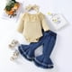 thumbnail image 2 of Odeerbi 3M-2Y Niñas Conjuntos Canastilla Encaje Traje Vaqueros Acampanados Con Cinta Para La Cabeza Conjunto Tres Piezas Mono Denim Pantalones Acampanados, 2 of 9