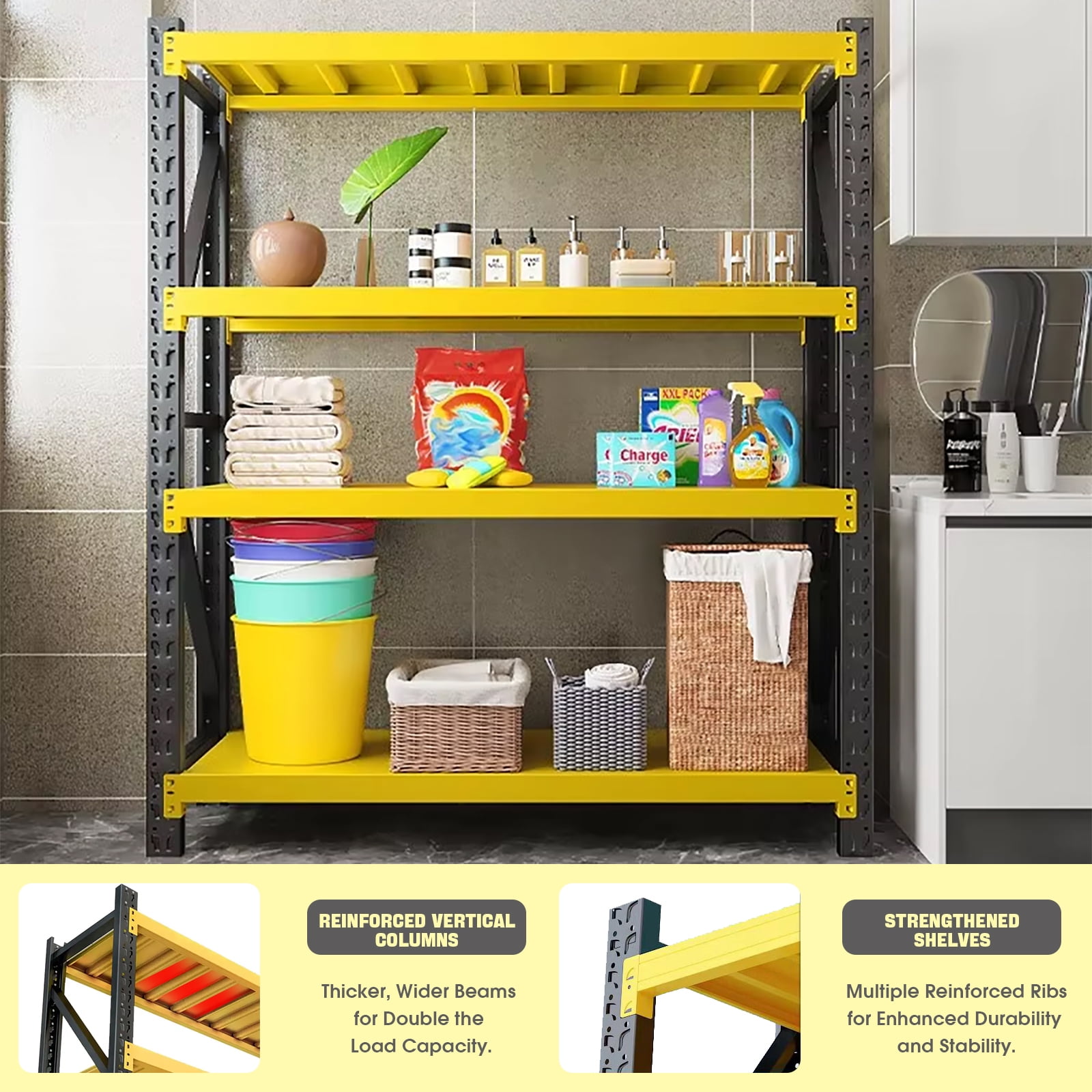 Heavy Duty Storage Rack Shelving Unit, 4-Tier Industrial Warehouse Shelf, Available in Blue-Orange, Yellow, Black (Yellow and Black, W78.74*D23.62*H78.74)