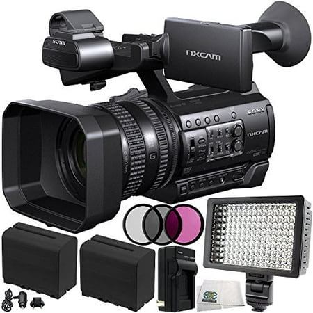 Sony HXR-NX100 HD NXCAM Camcorder 10PC Bundle. Includes 2 Replacement F970 Batteries + AC/DC Rapid Home & Travel Charger + 3PC Filter Kit (UV-CPL-FLD) + 160 LED Video Light + Microfiber Cleaning