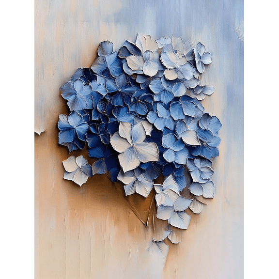 Blue Hydrangea Palette Knife Painting Canvas Art, Suitable for Living Room, Bedroom, Dining Room, Office, and Hallway Decoration.