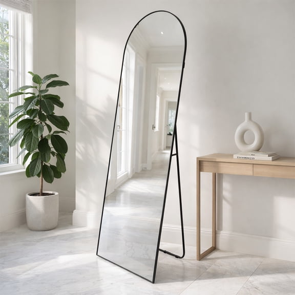 Espejo De Piso Cuerpo Completo Grande Arqueado Decorativo De Pared con Soporte y Marco de Aluminio para Dormitorio Sala Comedor o Cuarto de 160 cm