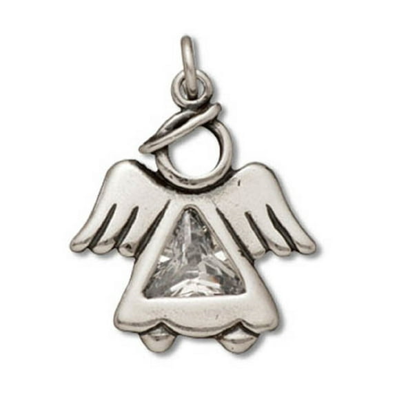 Sterling Silver 16" .8mm Box Chain Little Angel Pendant Necklace With Cubic Zirconia