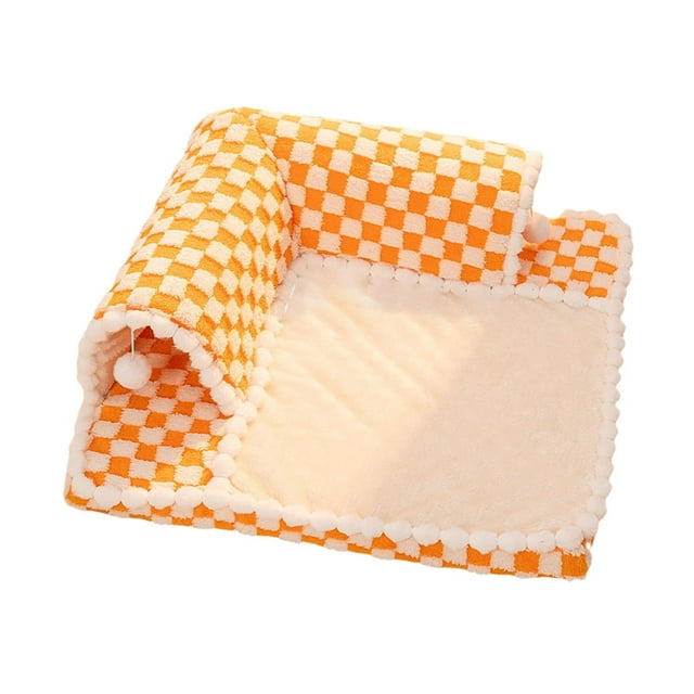 Linda cama para gatos, túnel de juguete, escondite para gatos pequeños con bolas colgantes, nido ligero para gatos, tapete para gatos de interior grue Naranja L