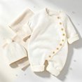 thumbnail image 2 of WUANDIXFA Newborn Fall Outfit Cute Romper Knit Romper with Hat Side Button Long Sleeve Baby Sweater Jumpsuit Preemie Outfit,White,0-3 Months, 2 of 8