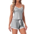 thumbnail image 4 of INSPIRE CHIC Women's Pajama Sets Sleepwear Lace Trim Tops with Shorts Spaghetti Strap Camisole Loungewear L Gray, 4 of 6