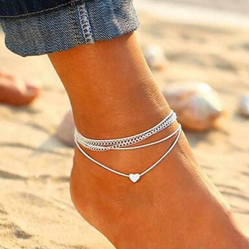 Beach Anklet Bracelets Multilayer Charm Boho Anklet Dainty Cute Tiny Lucky Beaded Foot Chain Adjustable Foot Jewelry Set for Women Girls 