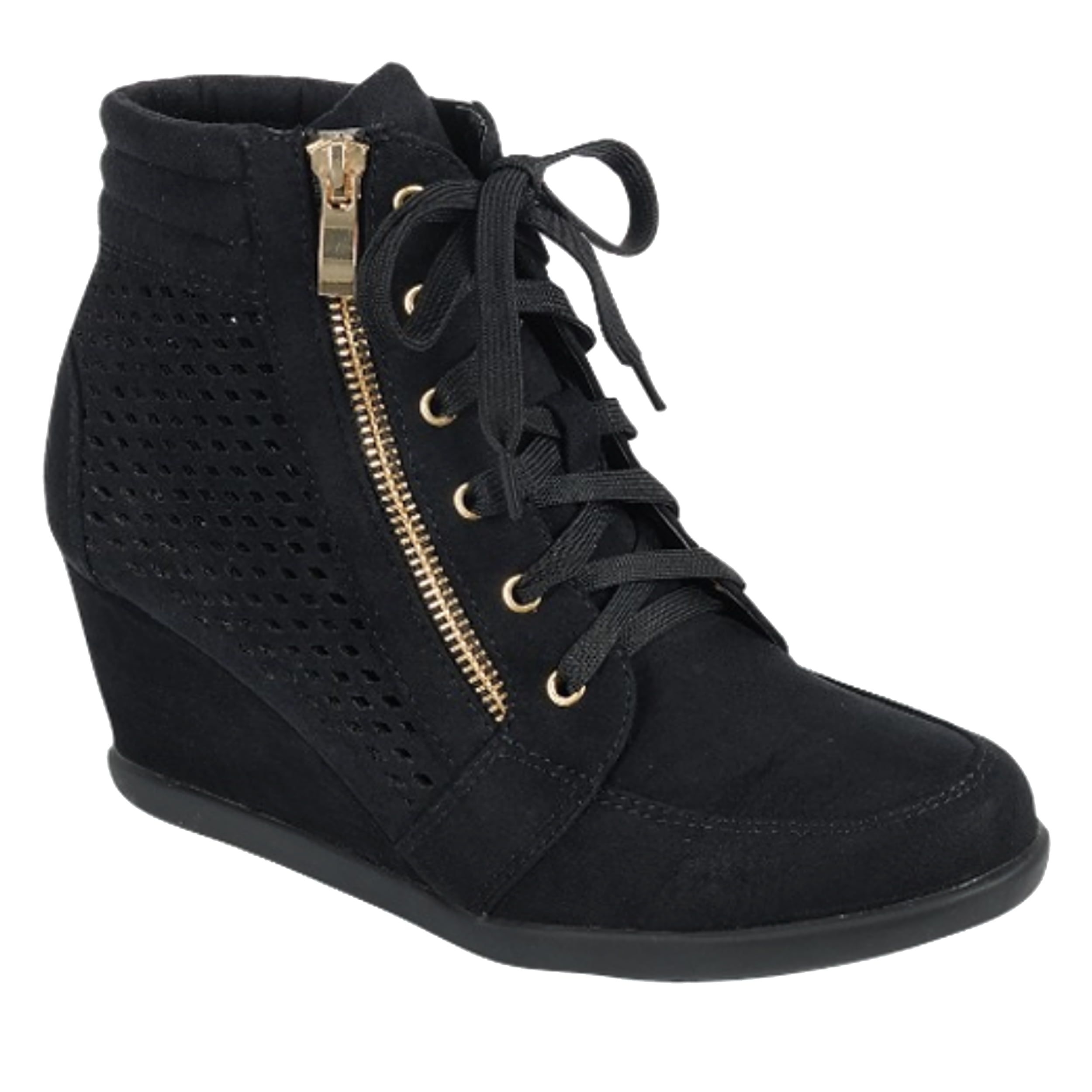 Women High Top Wedge Heel Sneakers Platform Lace Up Shoes Ankle Bootie ...