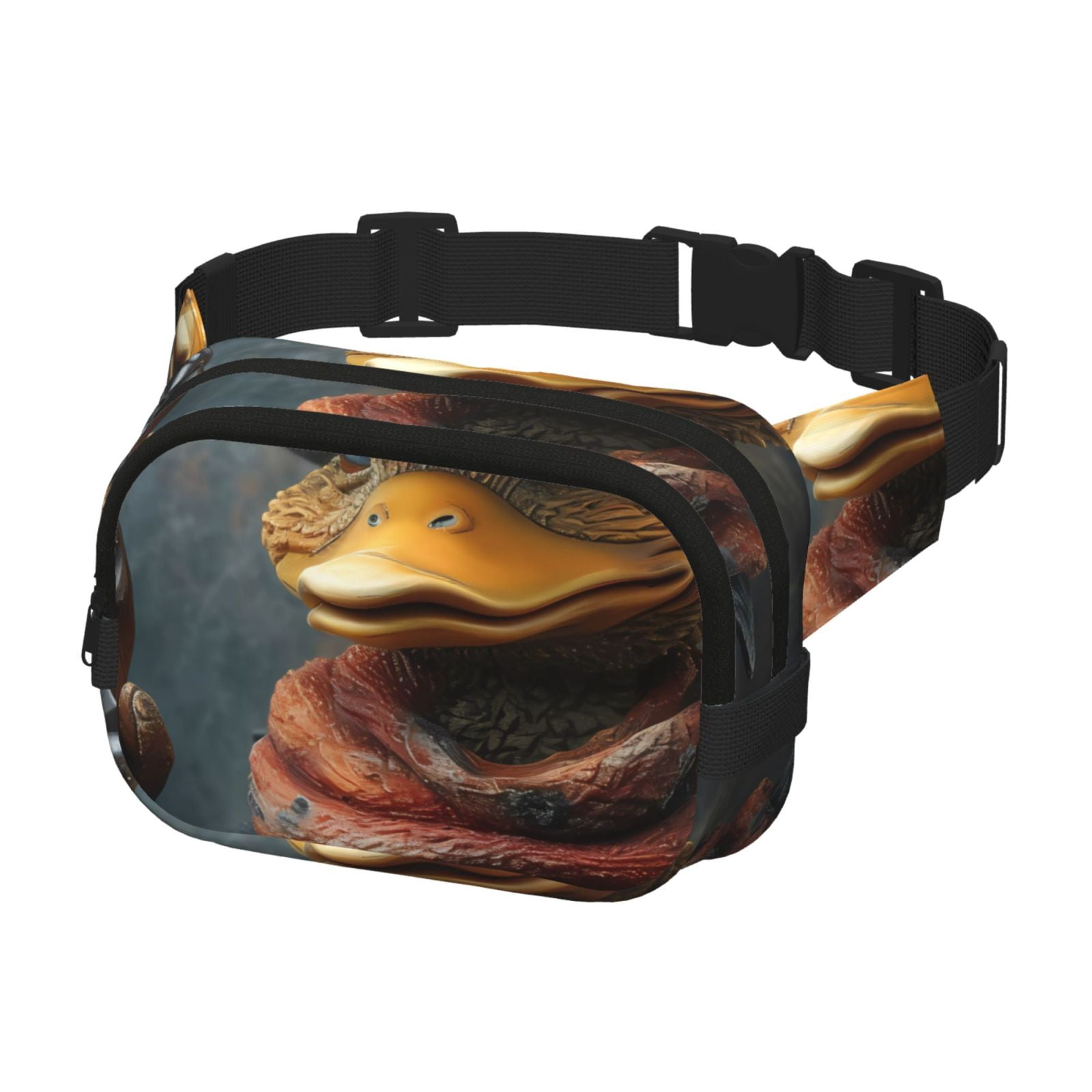 Picia Western Cowboy Duck Print Square Double-Layer Waist Bag Mini Adjustable Waist Belt Bag Exercise Running Travel Hiking