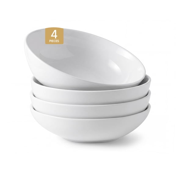 KINGSTONE Pasta Bowls Set of 4, Stoneware Salad Bowls, Microwave & Dishwasher Safe, White