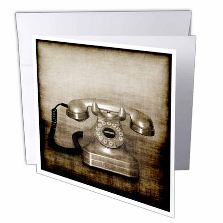 3dRose Vintage telephone with modern dial grunge grungy abstract communication phone corded, Greeting Cards, 6 x 6 inches, set of 6