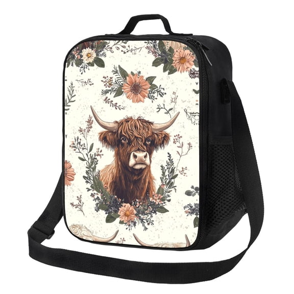 Highland Cow Lunch Bag Reusable Lunch Box Insulated Tote Bag with Adjustable Shoulder Strap