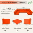 thumbnail image 5 of PUKNLY Outdoor Furniture Replacement Cushions, Fits 6-seat Sectional Rattan Conversation Set, 14 Piece Patio Water-Resistant Replacement Sofa Cushions, Liner&Cover（Orange）, 5 of 9