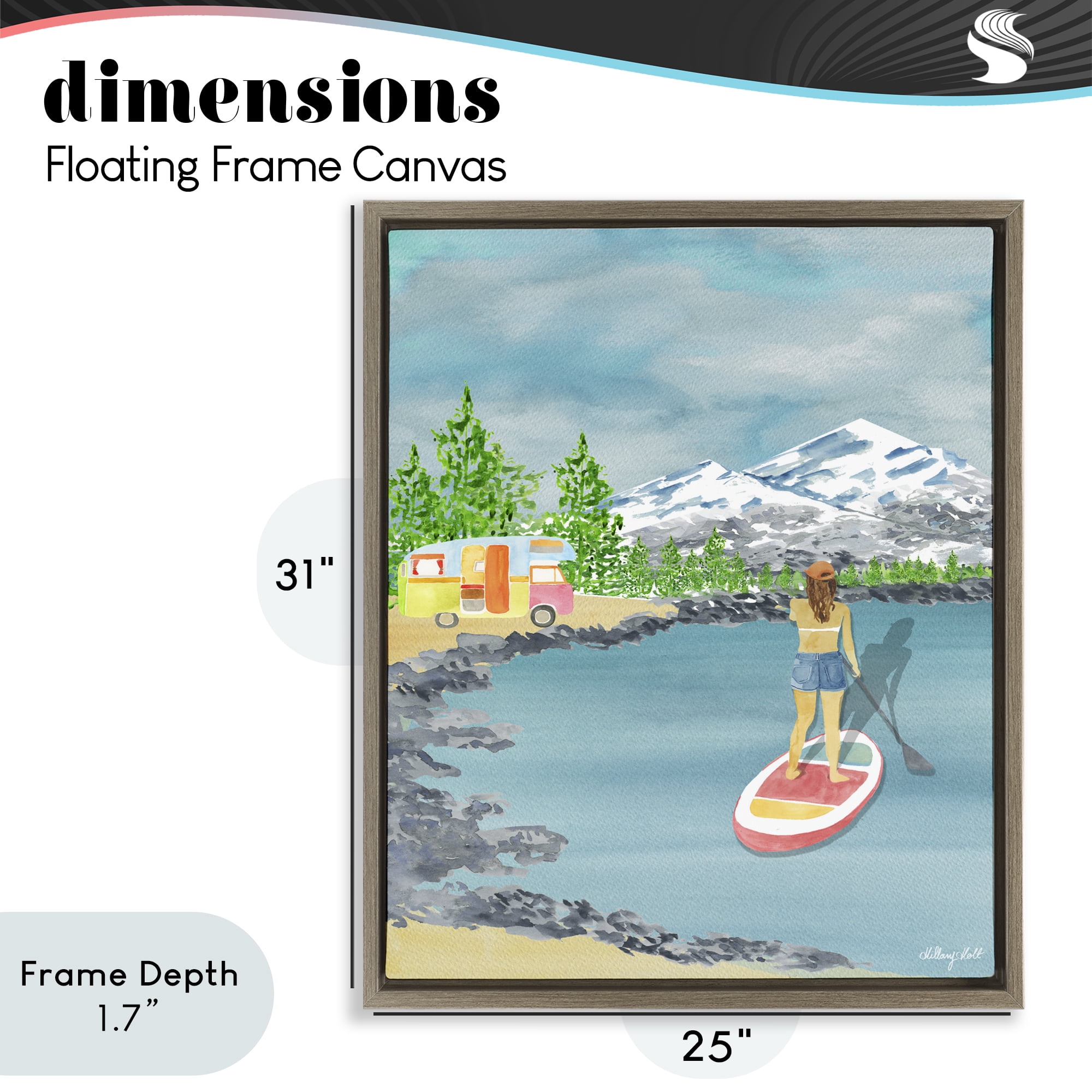 Stupell Industries Lake Tahoe Paddle Boarding Brown Framed Floater Canvas Wall Art, design by Hillary Holt