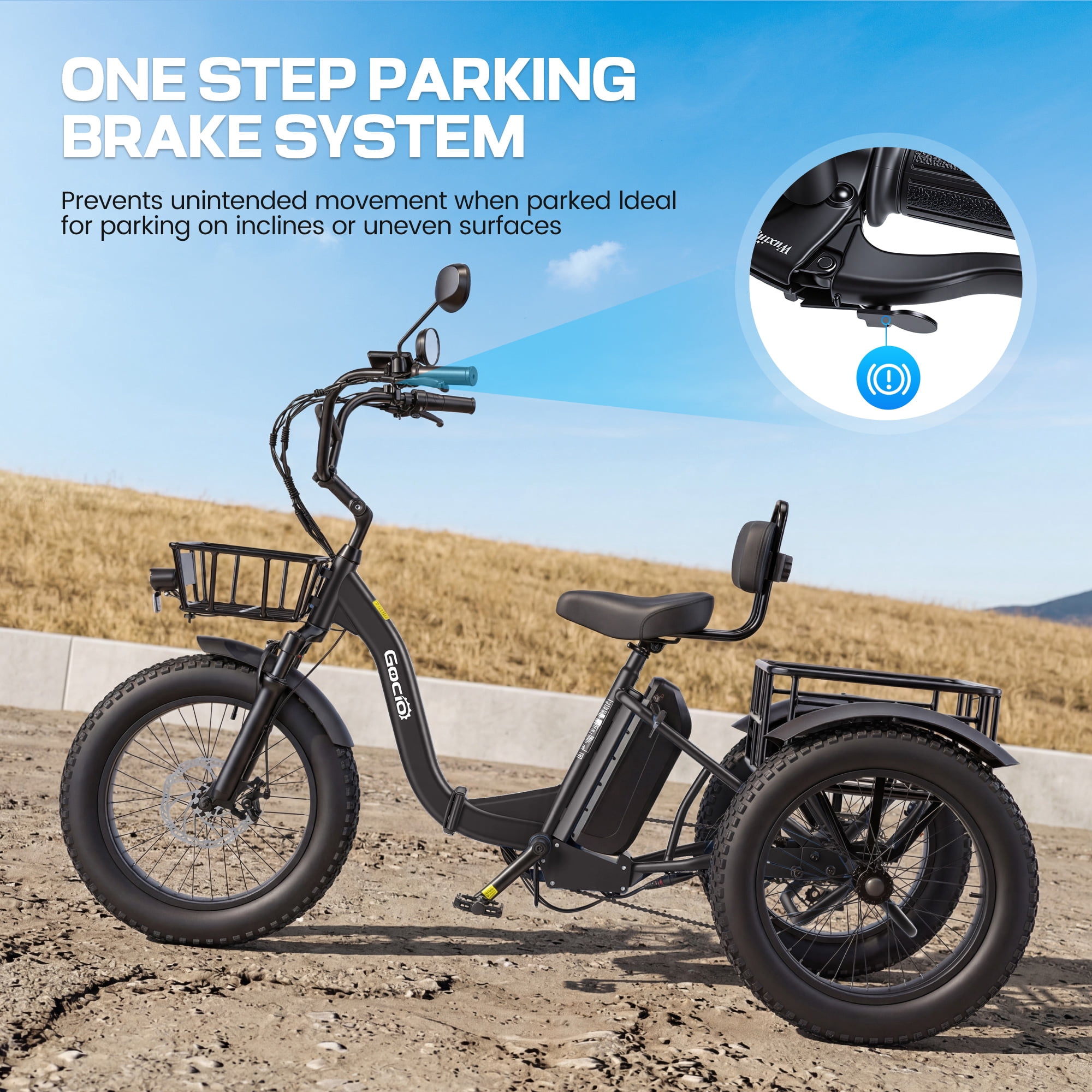 Gocio Peak 1000W Electric Tricycle, 20" x 4.0 Fat Tire Foldable Electric Tricycle, 48V 18AH Large-Capacity Battery E Trikes,7 Speed 3-Wheel Electric Bike for Adults UL2849 Certified