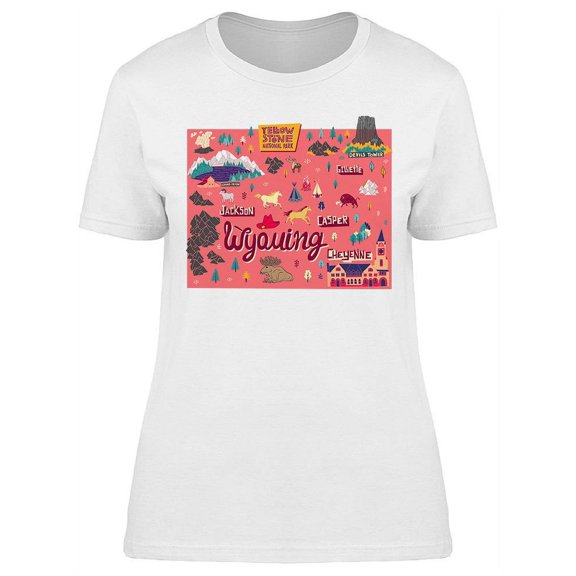 Illustrated Map Of Wyoming T-Shirt Women -Image by Shutterstock, Female XX-Large