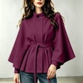 thumbnail image 5 of AKOEE Cape Coat for Women Belted Batwing Sleeve Poncho Jacket Dressy One-Button High Collar Winter Peacoat (M, Purple), 5 of 6