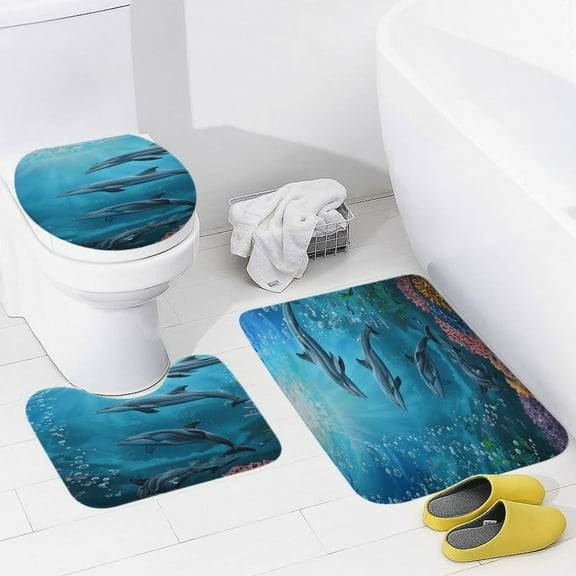 Marvels of The Sea Bathroom Rug Set of 3, No Silp Washable Cover Floor Rug Decorations for Kitchen Bathroom Bedroom