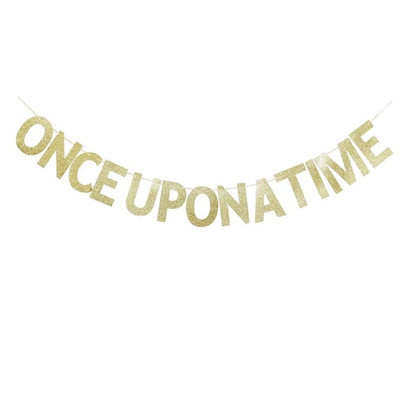 Once Upon A Time Banner, Gold Glitter Sign for Wedding/Engagement/Bachelorette/Bridal Shower/Birthday Party Decorating