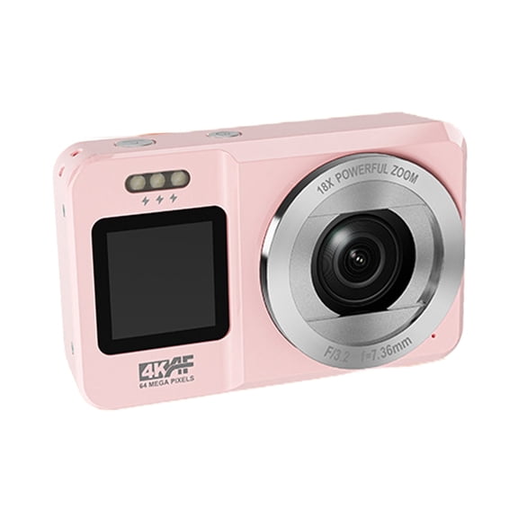 Jesscasday 4K UHD 64MP Double Screen Digital Camera 18X Zoom Portable Pink for Students Travel