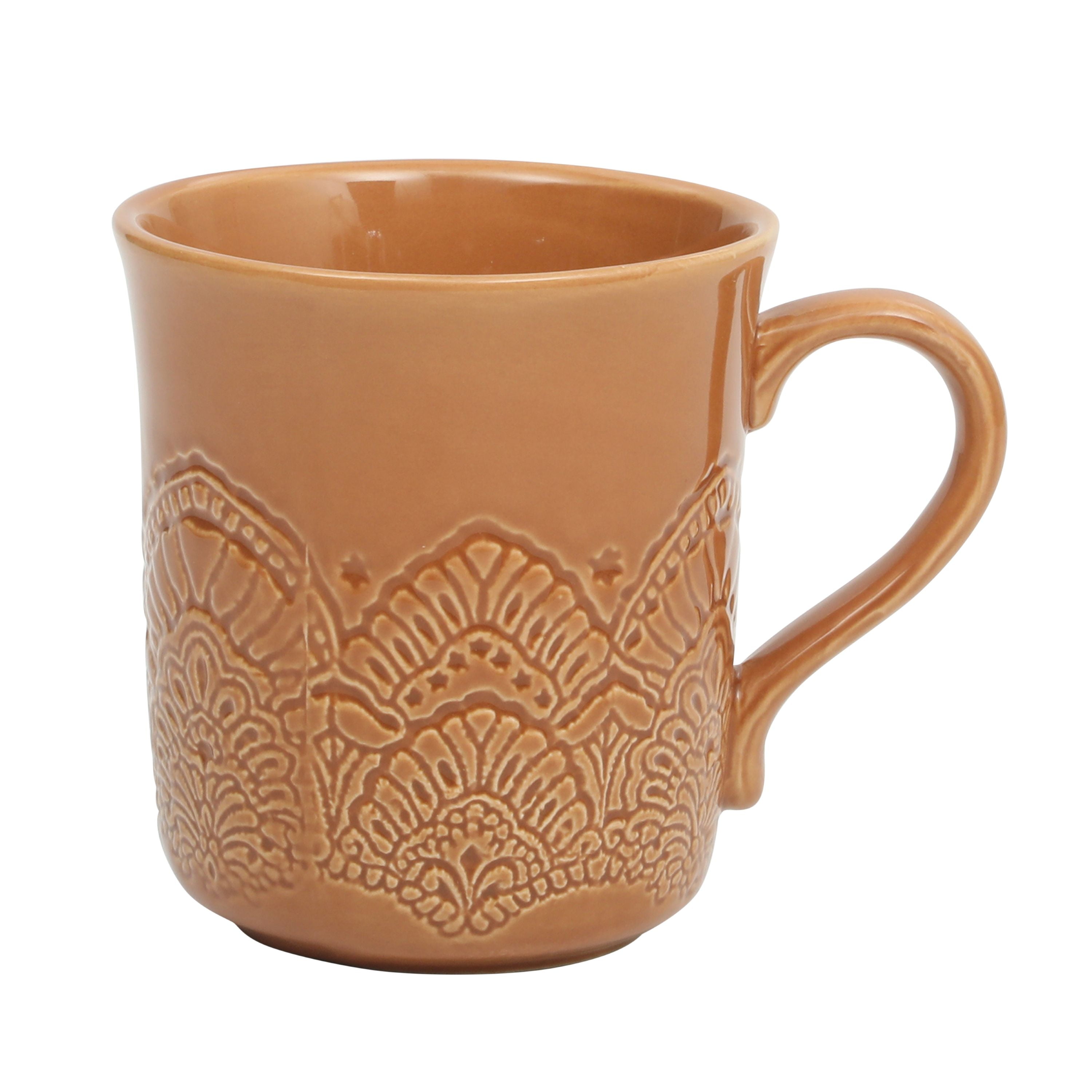 The Pioneer Woman Vintage Lace Caramel 4-Pack Ceramic Mug Set