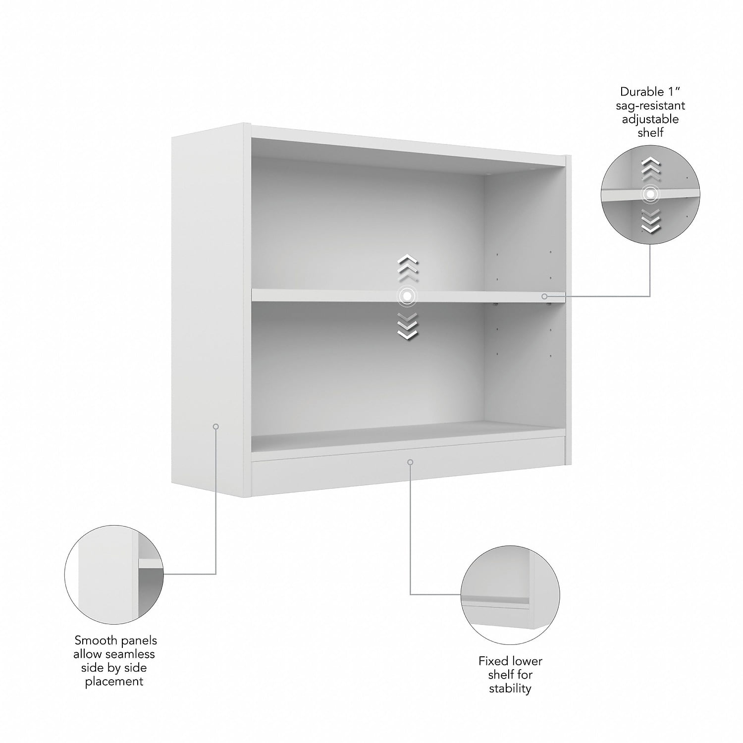 Universal 2 Shelf Bookcase in Pure White - Engineered Wood