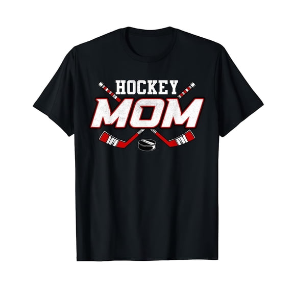 Hockey - Sports - Mom Graphic Tee, Tops Has "HOCKEY MOM" Text, Round Neck Regular Fit T - shirts, Size(S - 5XL)