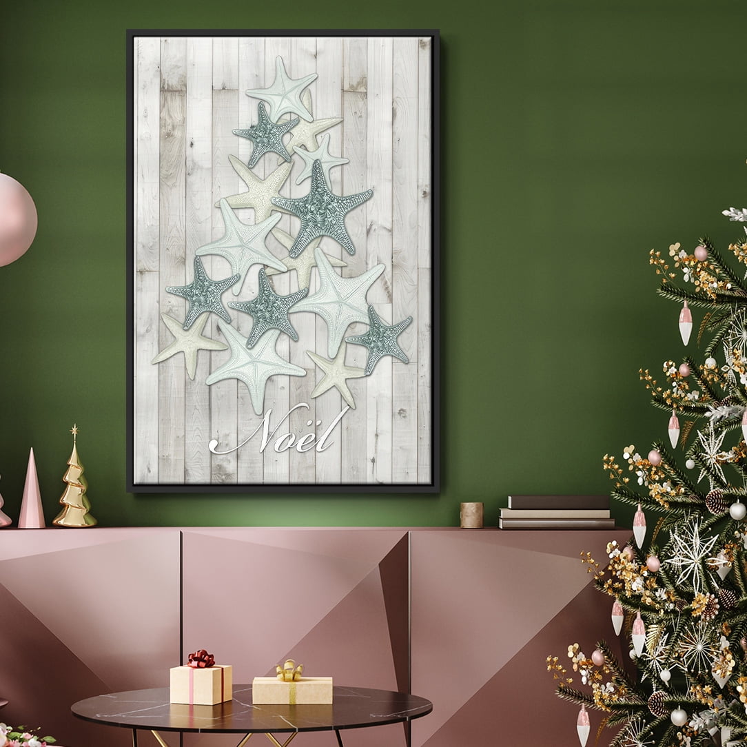 Coastal Christmas IV - Framed Gallery Wrapped Holiday Canvas - 25 x 37 - Black Frame