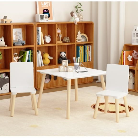 JESTOP Solid Wooden Kids Table and Chair Set, Stable and Sturdy, Toddler Table and 2 Chairs Set for Arts, Crafts, Reading, Preschool, Kindergarten, Playroom