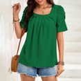 thumbnail image 7 of Scyoekwg Womens Summer Tops Dressy Casual Square Neck Eyelet Short Sleeve Tunic Shirts Solid Color Hollow Out Pleated Tshirts Loose Blouses (Green,L), 7 of 7