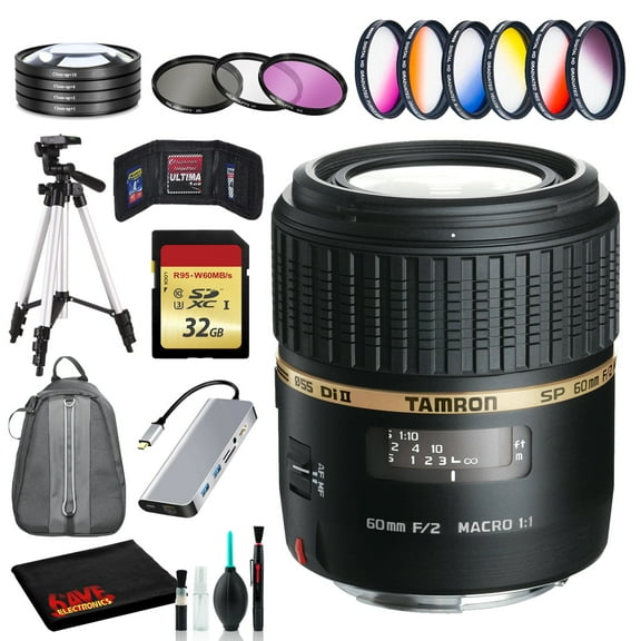 Tamron SP 60mm F/2 Di II 1:1 Macro Lens for Sony A - Comes with Cleaning & Memory Kits, Tripod, Filter Sets (International Version)