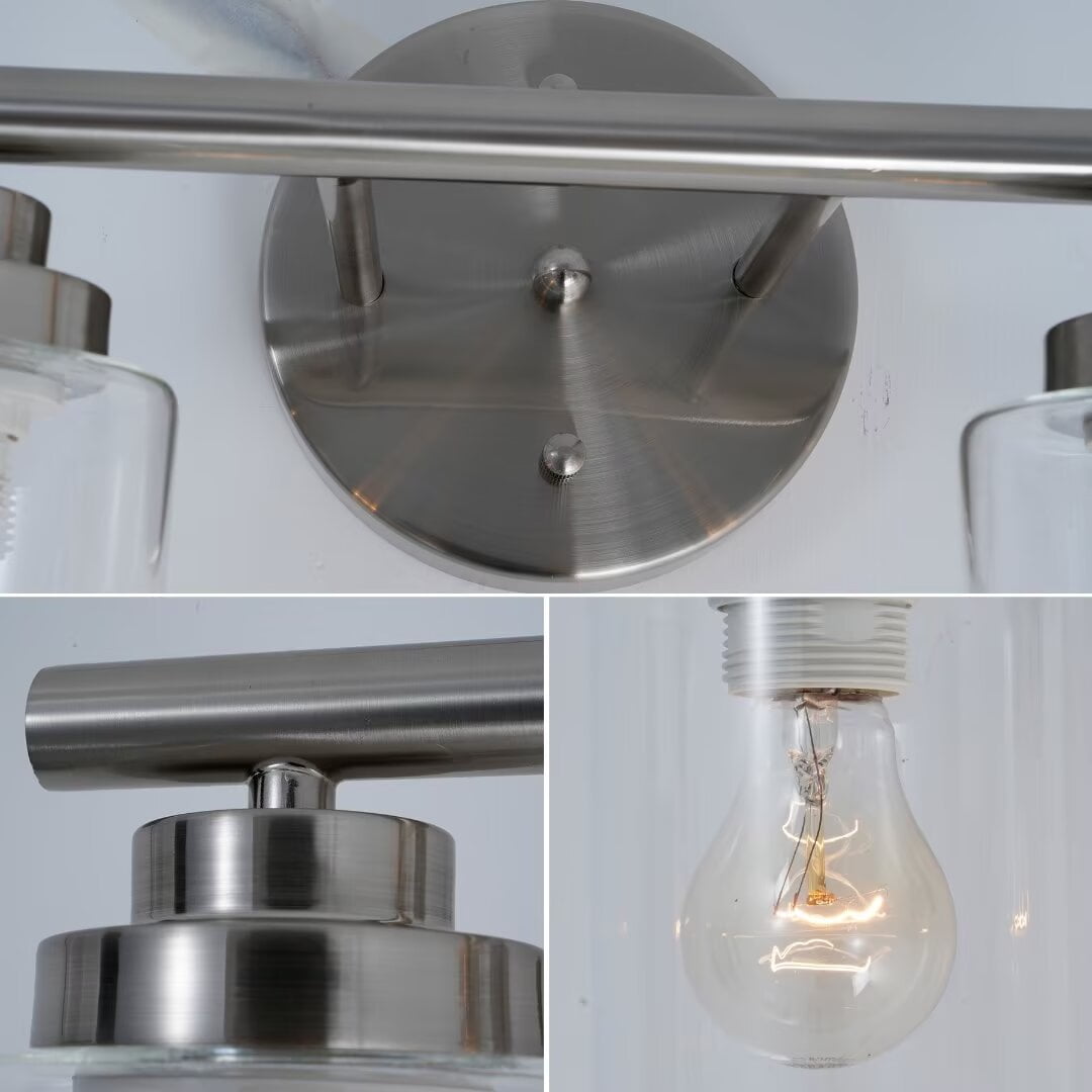 FINE MAKER Vanity Light Fixtures, 4 Lights Indoor Modern Sand Nickel Bathroom Mirror Wall Lights with Clear Glass Shade Metal Wall Mount Light