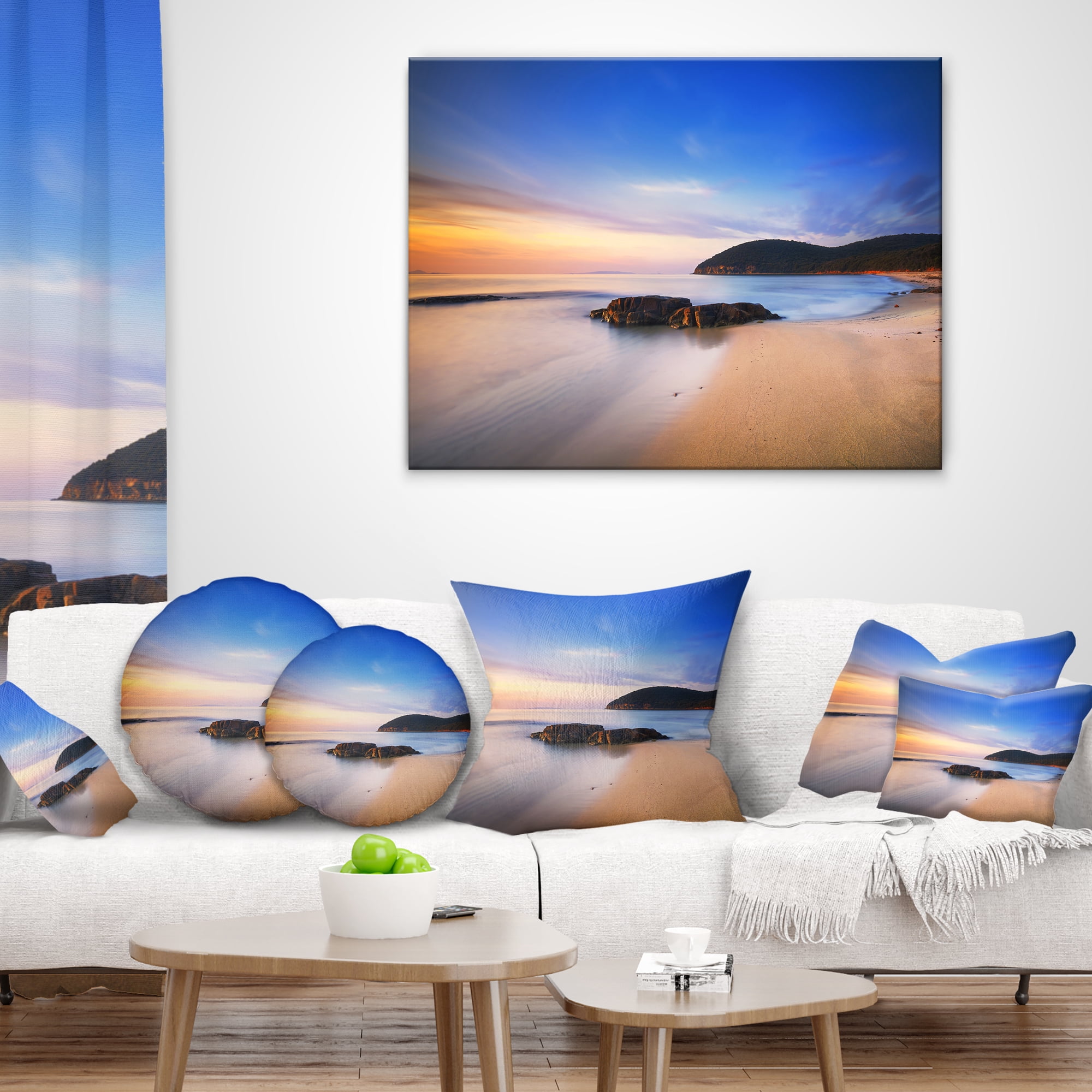 Designart Beautiful Sunset in Cala Violina Beach - Seashore Throw Pillow - 16x16