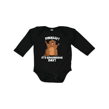

Inktastic Finally It s Groundhog Day Boys or Girls Long Sleeve Baby Bodysuit