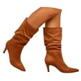 thumbnail image 3 of Guttear Women's High Heel Mid Calf Boots Slouchy Pointed Toe Fall Boots, 3 of 9